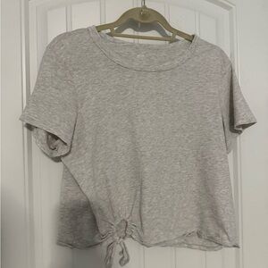 Aerie Gray Crop Tie Front Short Sleeve Tee